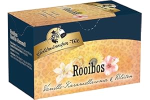 Goldmännchen Tee Rooibos Vanille - Karamell mit Blüten, Rooibostee, Kräutertee im Beutel, 20 einzeln versiegelte Teebeutel