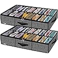 Onlyeasy Sturdy Under Bed Shoe Storage Solution Organizer For Closet Fit 16x2 Pairs, Underbed Shoes Container Bags with Reinforced Handles, Breathable, Linen-like Black, MXAUBS16P2