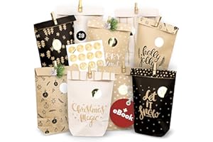 ‎AMARI AMARI ® Adventskalender zum Befüllen - 24 Papier Adventskalender Tüten (mit Holzklammern) zum Basteln für Kinder - Papier Weihnachtskalender zum selber befüllen Tüten Weihnachtskalender selber basteln