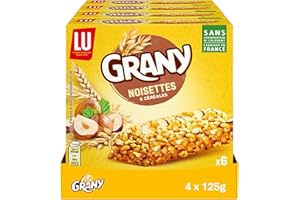 LU GRANY - 4 Boîtes de 6 Barres Noisettes - 5 Céréales et Noisettes - Lot Barres en Sachets Individuels - Format de Poche Pratique - Fabriqué en France - Lot de 4x125g