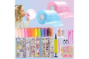 FFTANXS 30 Stück Nano Tape,Nano Tape Bubbles Set Enthalten 2 Nanotape(5cmx3m)+28 Deluxe Materialpakete,Nanoband Party Favors Geschenke,Bubbles DIY Set für ab 3 Jahren Mädchen,Jungen -Rosa + Blau