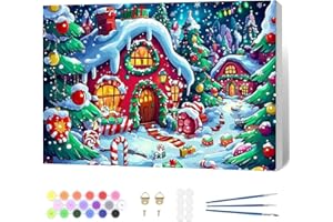 Fumupe Pintar por Numeros Navidad Adultos con Marco, Colorear Cuadros para Números Casa de Dulces, DIY Pintura Acrilica Manualidades Adulto Navidad Decoracion Hogar Pared 20x30cm