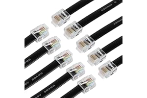 RIIEYOCA 12 pulgadas corto RJ12 cable recto 6P6C macho a macho cable telefónico plano, compatible con datos y voz (Negro, 10Pack)