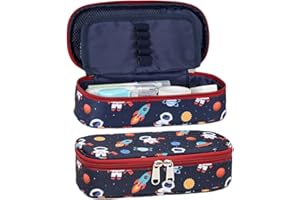 Bagseri Pencil Case for Boys - Large Capacity Pencil Pouch Cute Pencil Cases with Double Zip Closure Stationery Desk Organizer for Kids School Office Supplies (Dark Blue/Astronaut)