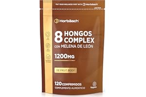 HORBÄACH Hongos Complex con Reishi, Lions Mane, Shiitake, Maitake, Cordyceps | Mushroom Complex 1200mg extracto de 8 setas | 120 Cápsulas Veganas en Polvo | by Horbaach
