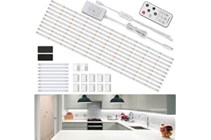 Enteenly Tira LED Blanca Frio 5m, Debajo de Los Armarios, Kit de Luz Led con Mando a Distancia para Vitrina, Cocina, Escritorio, Estantería, Armario, Iluminación de Fondo, 6500K