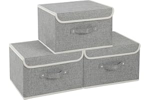 ENUMAIL Fabric Cube Organizers, Wardrobe Storage Box with Flip-Top Lid and Handles, Bins for Organizing Home, Office and Closet, Grey, 3 Pack, 33x23x20cm