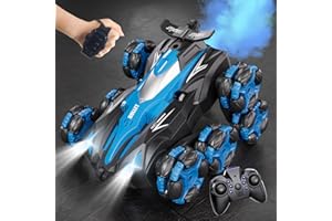 PENGBU RC Zdalnie Sterowany Samochód Akrobacyjny 1:16 dla Dzieci 6+, 8 Kół, Sterowanie Gestami 2.4 GHz, Światła LED, Mgła i Muzyka - Zabawka RC dla Chłopców i Dziewczynek 6-10 Lat (Niebieski)
