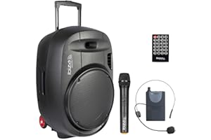 Ibiza - PORT15UHF-MKII-TWS - Altavoz portátil 15"/800W MAX con 2 micrófonos (UHF), Mando a Distancia y Funda Protectora - Bluetooth, USB, SD & TWS - 6 a 8h de autonomía