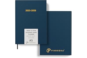 Pinnora A5 Navy Blue Academic Diary 2025-2026 Week to View, Hard Cover, August - July Dated Academic Planner, Ideal Student & Teacher Planner 2025-26, University, Revision, Study, To-Do Lists