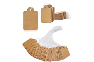 JAONLD 500 Pièces Etiquette Prix Etiquette Kraft avec Ligne 2.8 * 4.5 cm,étiquette Prix pour Vêtements Vide pour écrire pour les Présentoirs de Bijoux,de Vêtements et les Marchés aux Puces(Brun)