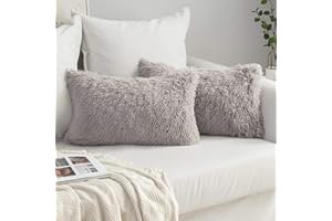MIULEE zestaw 2 poszewek na poduszki ze sztucznego futra, dekoracyjne, do przytulania, przytulne, miękkie poszewki na poduszki na kanapę, puszysta poszewka na poduszkę na sofę, 30 x 50 cm, szare