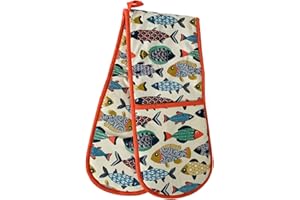 BINOA Darthome Ltd Ulster Weavers Fish Aquariam Kitchen Cotton Hand Tea Towel Double Oven Glove Set (Double Oven Glove)
