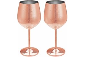 NAUDILIFE Confezione da 2 - Bicchieri da vino in rame in acciaio inossidabile Calici per bevande in metallo Bicchieri da cocktail Bicchieri da vino in oro rosa 17 once (oro rosa)
