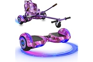 Gift Gadgets G1 Galaxy Purple Hoverboard & Hoverkart Bundle | Self-Balancing 6.5" Scooter with LED Lights & Bluetooth | Hoverboard and Kart Bundle | Hoverboard Go Kart Bundle for Kids and Teens