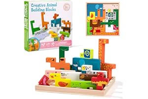 WISPLYE Puzzle di Legno Tetris Gioco impilabile, Montessori Intelligenza Jigsaw, Giocattolo impilabile con Animali Blocks, Blocchi da Costruzione Gioco di Equilibrio Educativi Regalo per Bambini 3 4 5 Anni