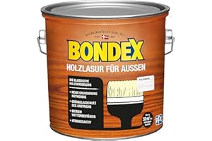 Bondex Holzlasur für Außen Kalkweiß 2,5 L für 32 m² | Hoher Wetter- und UV-Schutz | Natürliches Abwittern - kein Abplatzen | seidenmatt | Holzschutzlasur | Holzlasur