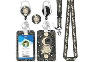 bolimoss Cordon soleil et lune avec porte-carte pour le cou, jolis cordons porte-badge d'identification rétractables avec clip pour enseignants, femmes et hommes, porte-carte clés avec enrouleur
