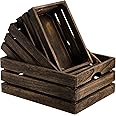 ZOOFOX Set of 3 Nesting Wooden Crates, Rustic Wood Basket with Handles, Decorative Farmhouse Wooden Storage Container Boxes for Party, Office, Bedroom, Kitchen and Closet