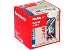 fischer Tacos DuoHM 5 x 55 S PZ, tacos de placa con tornillo métrico y accionamiento PZ para fijar soportes de TV, lámparas, estantes de pared, etc., en materiales de construcción de paneles, 25