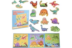 ASTARON Puzzle magnetico di dinosauri con adesivi riutilizzabili 80pcs per bambini, 40 pezzi puzzle Preschool Education Learning Travel Toys Car Plane Activities