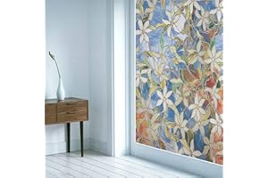 YHYIUD Pellicola Per Finestre Fiori astratti retrò Per Autoadesive,Statica, Anti-UV Per Cucina,Ufficio,Camera da letto,blu(90x300cm)