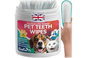 EcoEarth Premium Teeth Cleaning Wipes for Dogs & Cats - 50 Pcs - Pet Dental Care Finger Pads for Fresh Breath & Oral Hygiene - Embossed Pattern & Nano Plastic-Dotting to Remove Plaque & Tartar