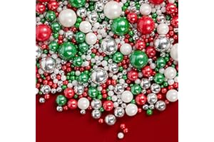 SUGARZY Edible Christmas Sprinkles Pearls for Cake Decorating,130g Red Green White and Silver Pearl Mixed,Edible Sugar Holiday sprinkle for Cupcake Toppers, Cookie,Party Dessert Decorations