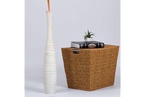 Leewadee Grand Vase A Poser Au Sol pour Branches Décoratives De Pampa, Vase en Bois De Manguier, 70 cm, White Wash