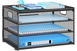 ‎MARBRASSE Marbrasse Schreibtisch Organizer,4-Stufiges Metall Netz-Briefablage mit Griff,Zeitungsordner,Papier Dokumenten Ablageteller Organisator für Büro,Zuhause und Schule (Schwarz)