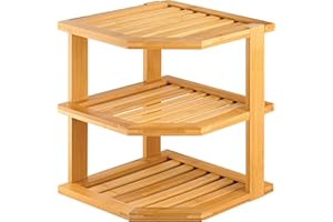 MantraRaj 3 Tier Bamboo Corner Shelf Rack Unit Kitchen Cupboard Storage Organiser Worktop Tidy Kitchen Plate Rack Space Saving Standing Storage Unit For Home, Living Room, Bathroom