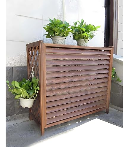 Copri Condizionatore Esterno In Legno - Schermo Protettivo Anti-Pioggia E Supporto Per Vasi