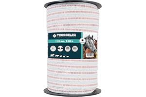 TRESSELEC - Ruban ZZ 12,5mm - Clôture électrique pour animaux (vache, chèvre, mouton, cheval) - Bobine de 200m - 4 fils inox diamètre 0,20mm et 1 fil cuivre diamètre 0,30mm