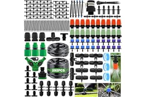 Snarflun Système d'Irrigation Jardin, 292 Pcs Kit Arrosage Goutte à Goutte, Kit Arrosage Automatique Avec 60M Tuyau, Kit Goutte a Goutte Arrosage Exterieur Pour Pelouse, Paysage,Plate-Bande,Potager