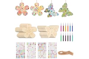 MOOSONO 40 Stück Bastelset Kinder Schmetterling und Blume mit Aquarellstift & Edelsteinaufkleber Deko Schnur Basteln Kindergeburtstag für DIY Geburtstag Basteln Kinder