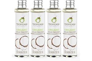 ‎TROPICANA VIRGIN COCONUT OIL Tropicana Oil Bio Kokosnussöl Coconut Oil - Nativ und Kaltgepresst KokosÖl Nativ fraktioniertes Kokosöl Haare, Haut, Kochen - 100% Vegan Kokosöl Bio Glutenfrei Keto Vegane Lebensmittel 50ml, 4-Pack