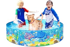 VReder Paddling Pool, Foldable Summer Swimming Pool for kids, Childrens Water Pool Toys Dog Pool Garden Outdoor Portable Play Bath (Colourful Coral, L:152 x 25cm)