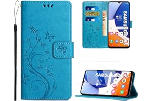 Anshow Lederhülle mit Samsung Galaxy A05S Hülle und Schutzfolie, Handyhülle für Samsung Galaxy A05S, Flip Wallet Hülle Leder Tasche Schutzhülle, Blau