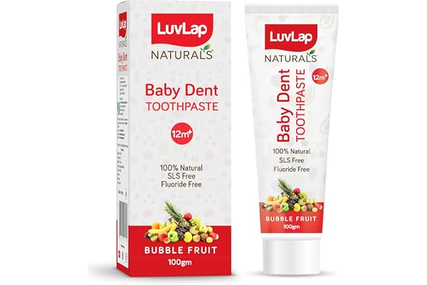 LuvLap Naturals Baby Dent 100% Natural Toothpaste for Kids, Strawberry Flavour, SLS & Fluoride Free, Removes Plaque, Prevents Bacterial Growth, Ensures Shiny White Teeth, Neutral pH, 12M+, 100g