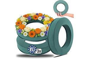 com-four® 3X Steckmasse für Blumengestecke in Ringform - Steckschaum für Frischblumen - Steckschwamm zum Basteln für Hochzeit, Ostern und Geburtstag (03 Stück - Ring)