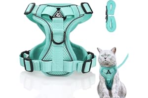 GRANTOP Pettorina regolabile per gatti a prova di rottura, pettorina per gatti con guinzaglio, pettorina morbida per gatti e cuccioli (verde menta -M)..