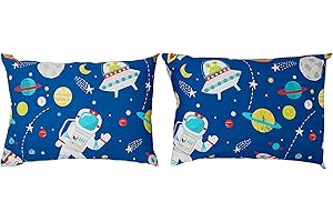 Bloomsbury Mill - Fun Outer Space/Planet Design featuring the Sun, Moon and Rockets - Kids Design - Dark Blue - Pair of Pillowcases (Extra)