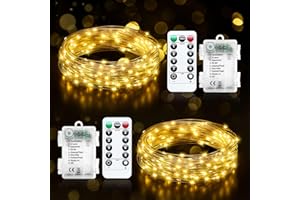 BUUDALA Luci Led a Batteria, 2 Pezzi 5M 50 Led Rame Filo Catene Luminose Lucine Fata Luci con Telecomando e Timer, 8 Modalità Impermeabile Bianco Caldo Luci per Natale per Letto Camera, Feste, Matrimoni