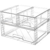 Vtopmart Set of 3 Large Stackable Storage Drawers, Easy Assemble Acrylic | Easy to assemble acrylic storage boxes for bathroo