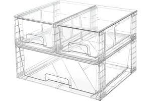 Vtopmart Lot de 3 grands tiroirs de rangement, Boite Rangement Empilables en Acrylique pour Armoires de Cuisine, Garde-manger, Maquillage, Médicaments