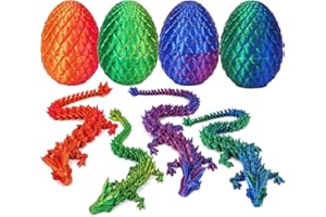 kuggty 4Pcs 3D Printed Dragon in Egg,Full Articulated Dragon with Egg,Flexible Joints Home Decor Executive Desk Toys,Home Office Decor Executive Desk Toys for Autism/ADHD (4PCS-B)