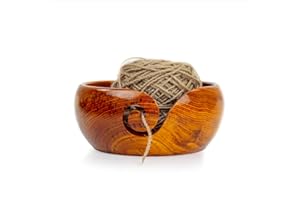 Nagina International Premium Rosewood Crafted Portable Yarn Storage Functional Bowl with Spiral Yarn Dispenser | Crocheting & Stitching Accessories (Medium)