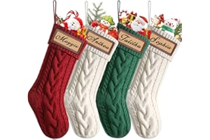 Weldomcor 4 Piezas Calcetines Navidad Personalizados con Nombre, 46 cm Medias de Navidad de Punto Navidad Chimenea Árbol de Navideña Calcetín de Decoración para Llenar y Colgar (Rojo, Blanco, Verde)