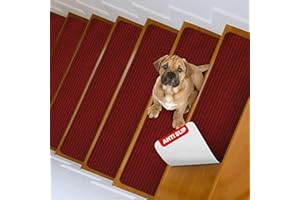 MBIGM 20cm X 76cm (Paquete de 15) Alfombras Antideslizantes Peldaños de Escalera Alfombrilla Antideslizante Interior para niños Mayores y Mascotas con Adhesivo Reutilizable,Rojo