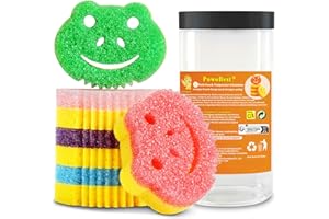 POWOBEST Temperatur-Spülschwamm Küchenschwämme, 5 Stück Colors Doppelseitiger Topfreiniger Schmutzradierer Putzschwamm mit Behälter, Reinigungsschwamm Schwämme für Küche, Herd Nicht Zerkratzender